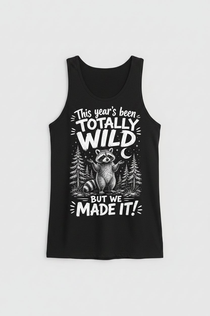 Totally Wild Year Raccoon Funny People a Sense of Humor Tank Top - product mockup - Black