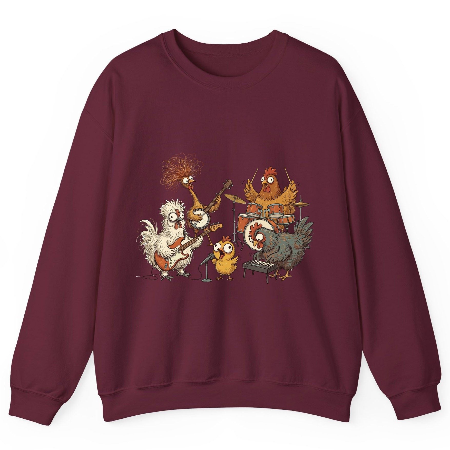 Chicken Rock Band chicken rock band Sweatshirt Maroon product mockup