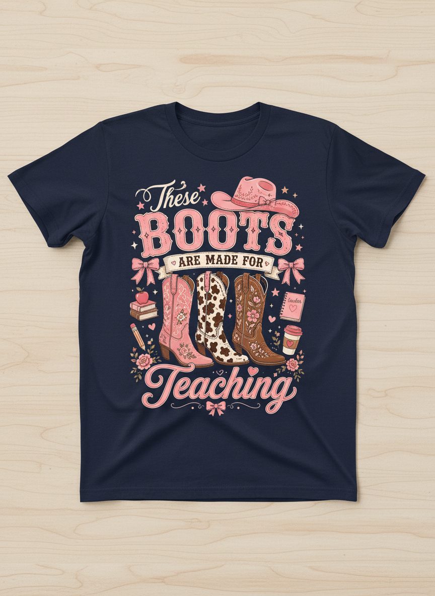 These Boots Are Made for Teaching Teacher T-Shirt - product mockup - Navy