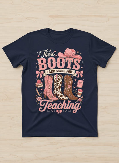 These Boots Are Made for Teaching Teacher T-Shirt - product mockup - Navy
