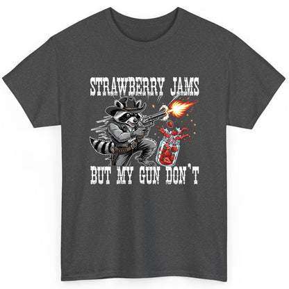 Strawberry Jams but My Gun Don't raccoon T-Shirt Dark Heather product mockup