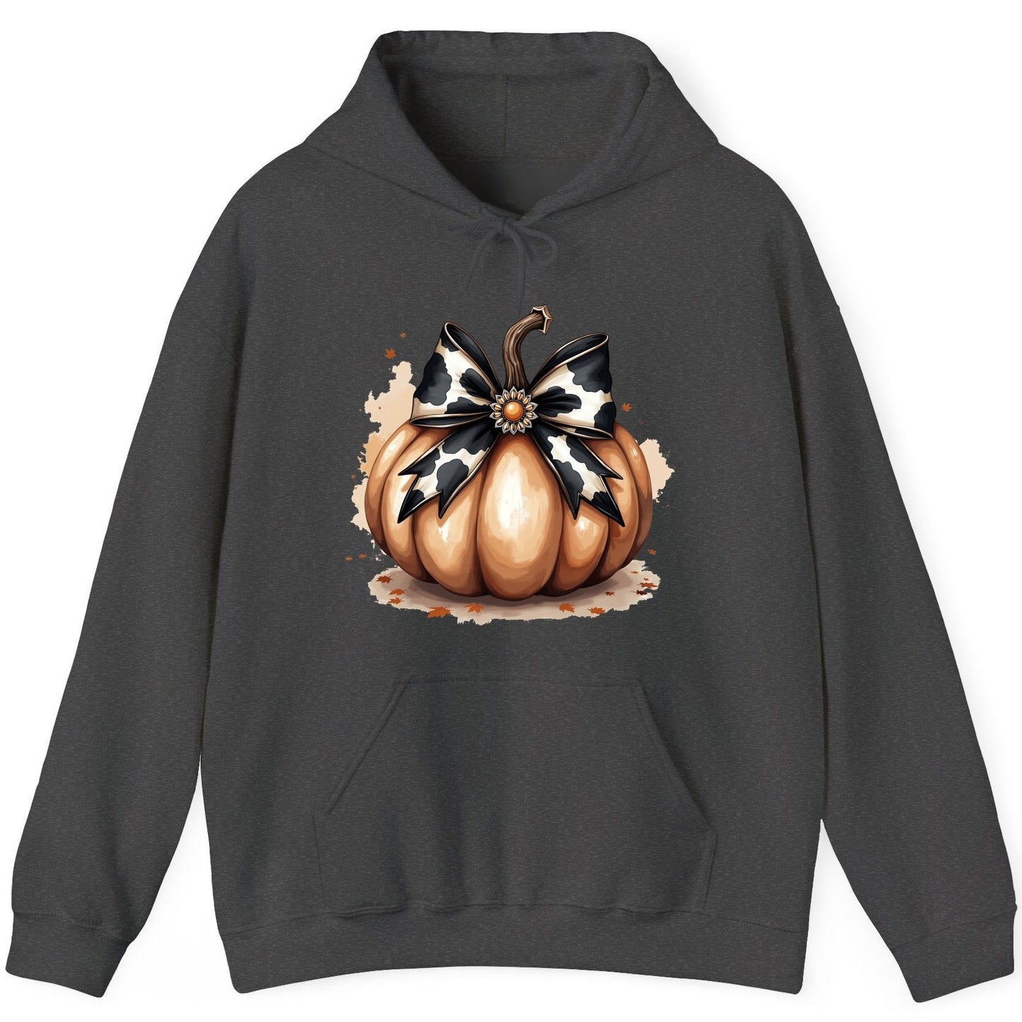 Cow Print Bow Pumpkin pumpkin Hoodie Dark Heather product mockup