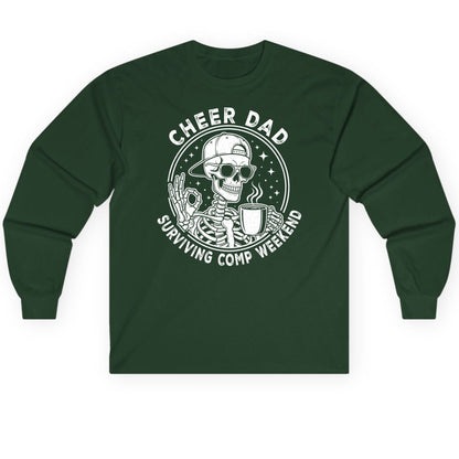 Cheer Dad Surviving Comp Weekend cheer dad Long Sleeve Tee Forest Green product mockup