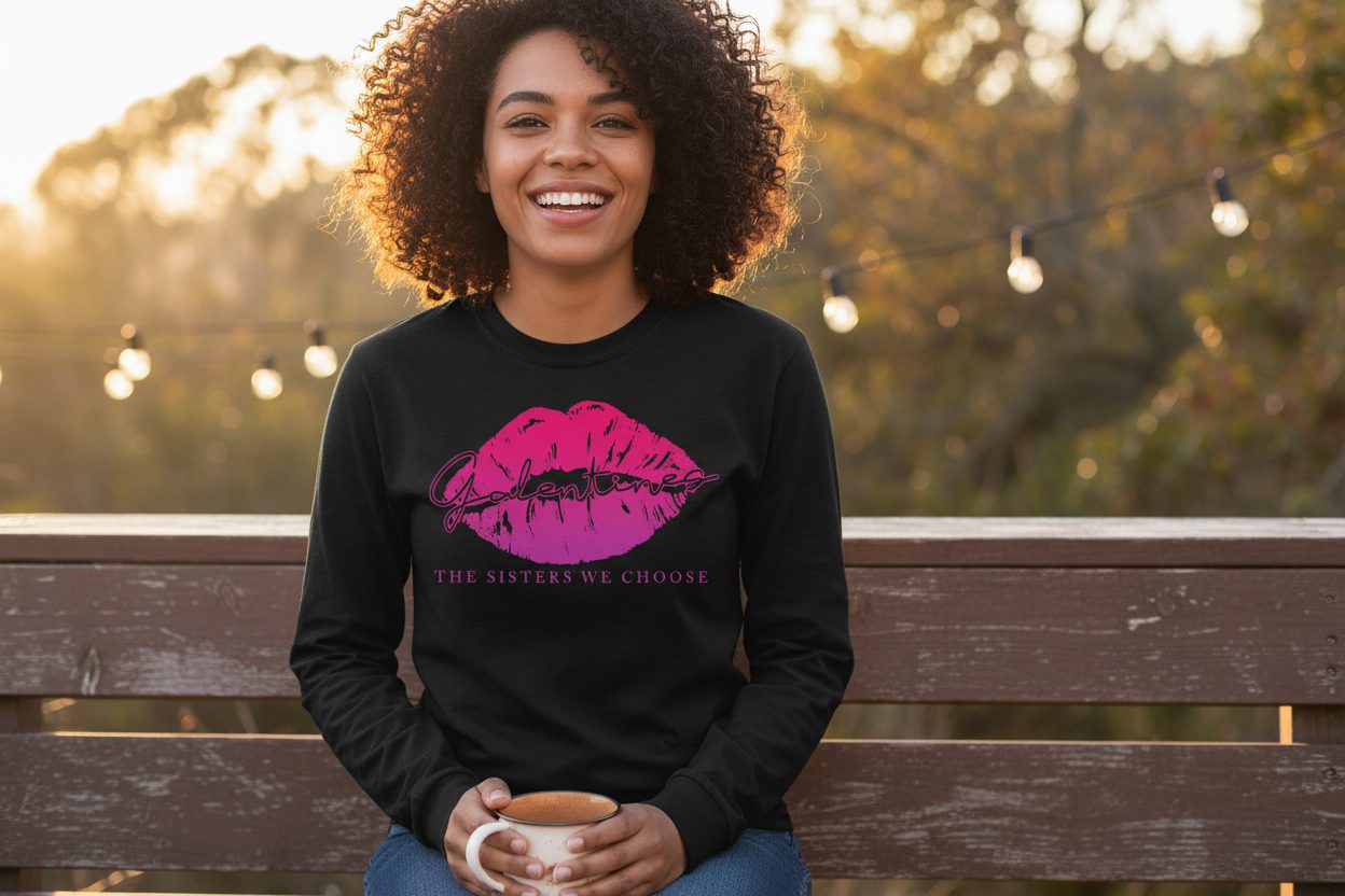 Galentines the Sisters We Choose galentine's day Long Sleeve Tee Black lifestyle mockup
