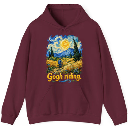 Gogh Riding van gogh art parody Hoodie Maroon product mockup