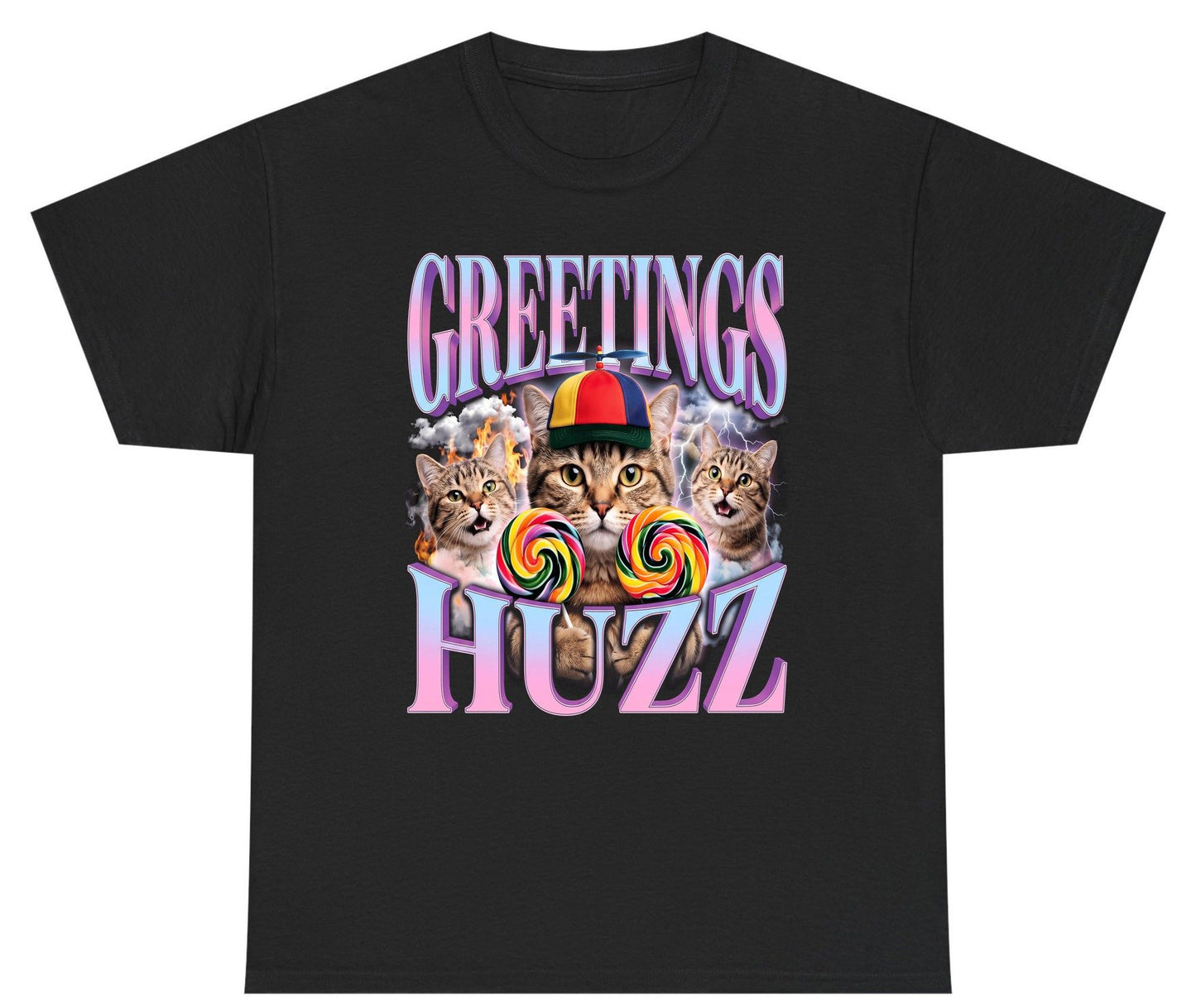 Greetings Huzz Funny Cats Youth T-Shirt - product mockup - Black