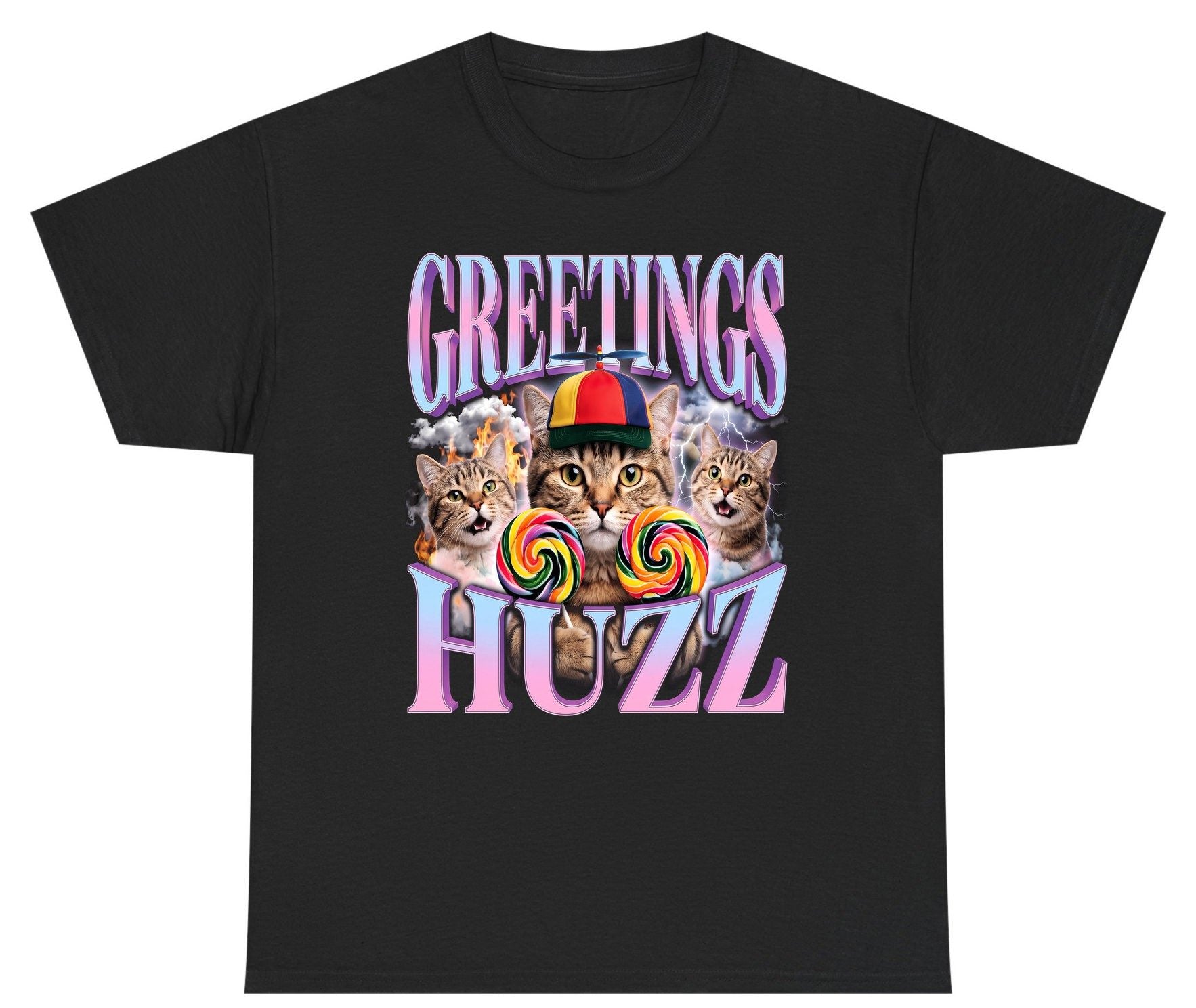 Greetings Huzz Funny Cats Youth T-Shirt - product mockup - Black