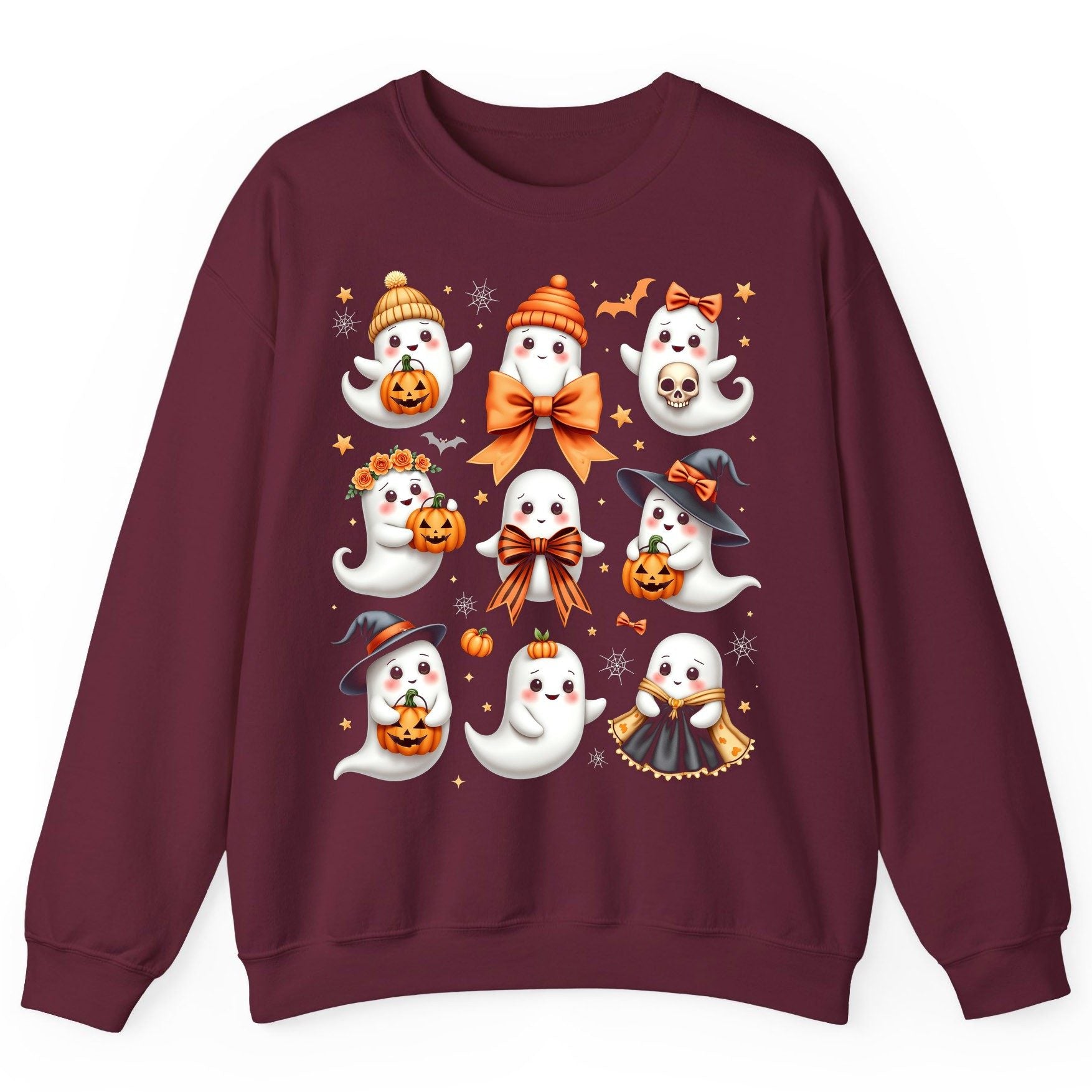 Cute Kawaii Ghosts Collection cute Halloween ghosts Sweatshirt Maroon product mockup