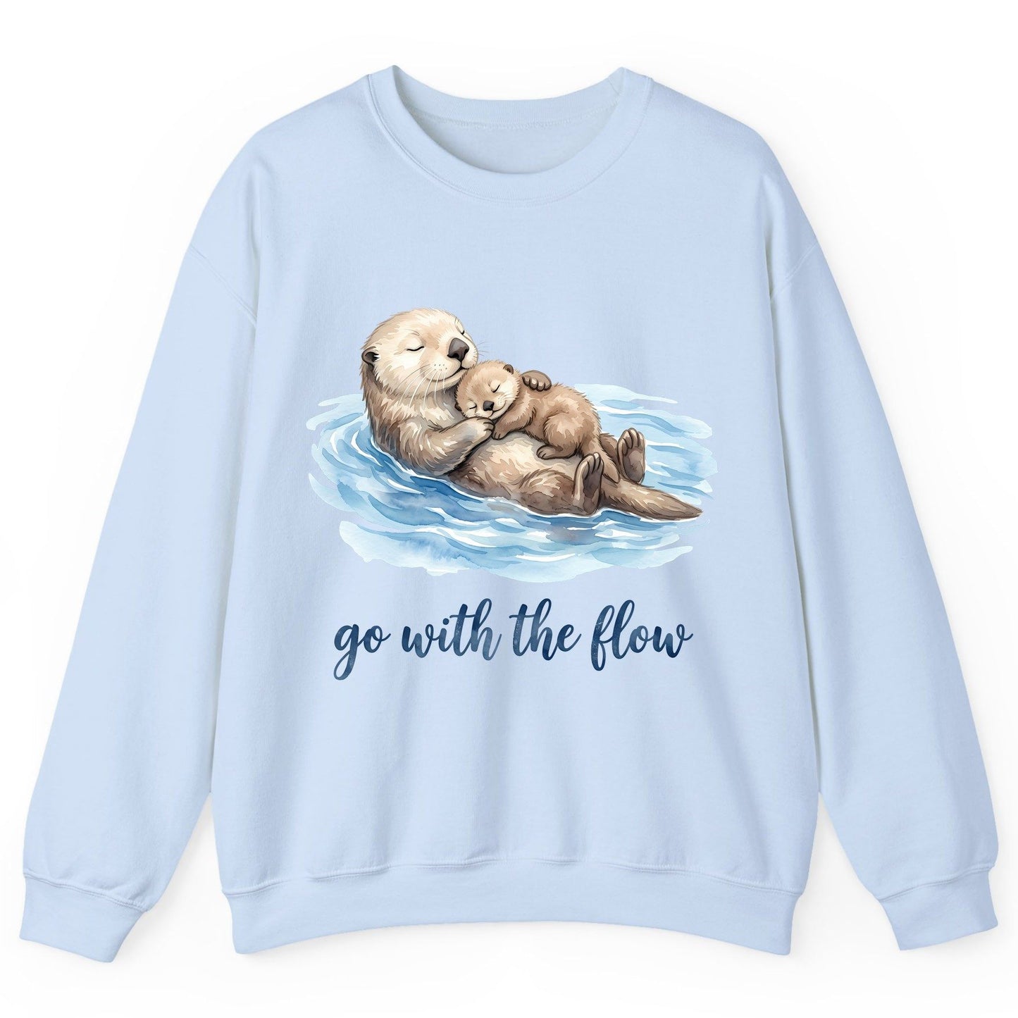 Go with the Flow Sea Otters Sweatshirt - product mockup - Light Blue