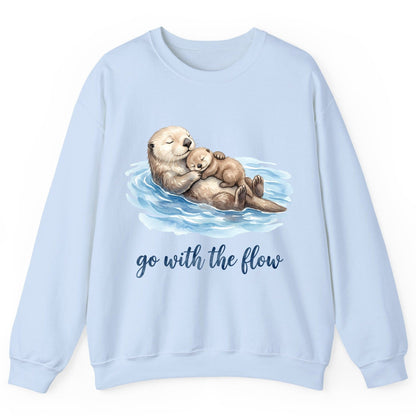 Go with the Flow Sea Otters Sweatshirt - product mockup - Light Blue