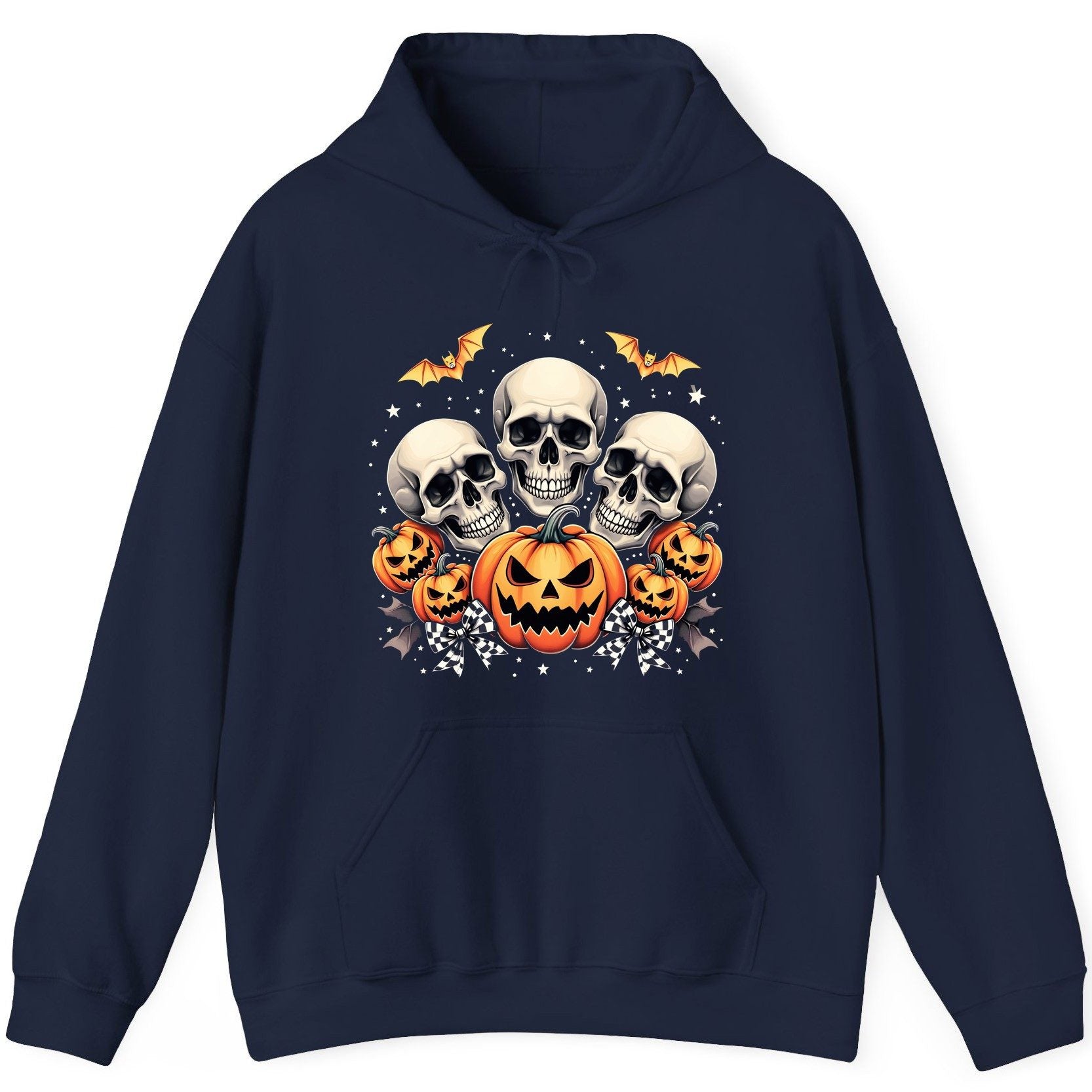 Skulls and Pumpkins Halloween Halloween Hoodie Navy product mockup