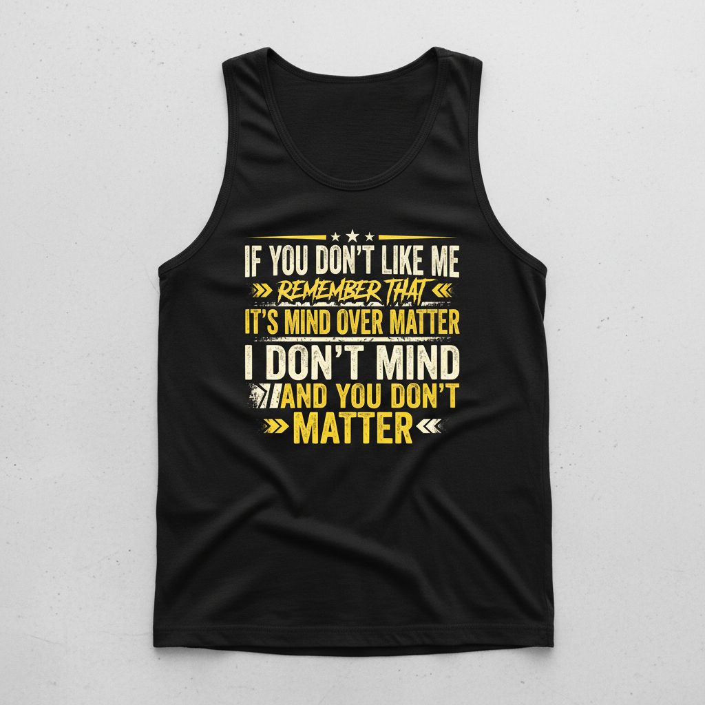 Funny Sarcastic Mind Over Matter Quote Tank Top - Black