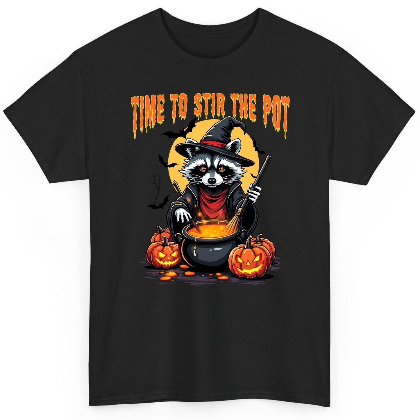 Time to Stir the Pot Halloween raccoon T-Shirt Black product mockup