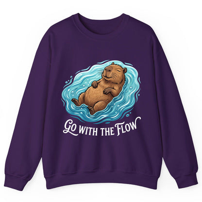 Go WITH THE Flow Funny Capybara Sweatshirt - product mockup - Purple