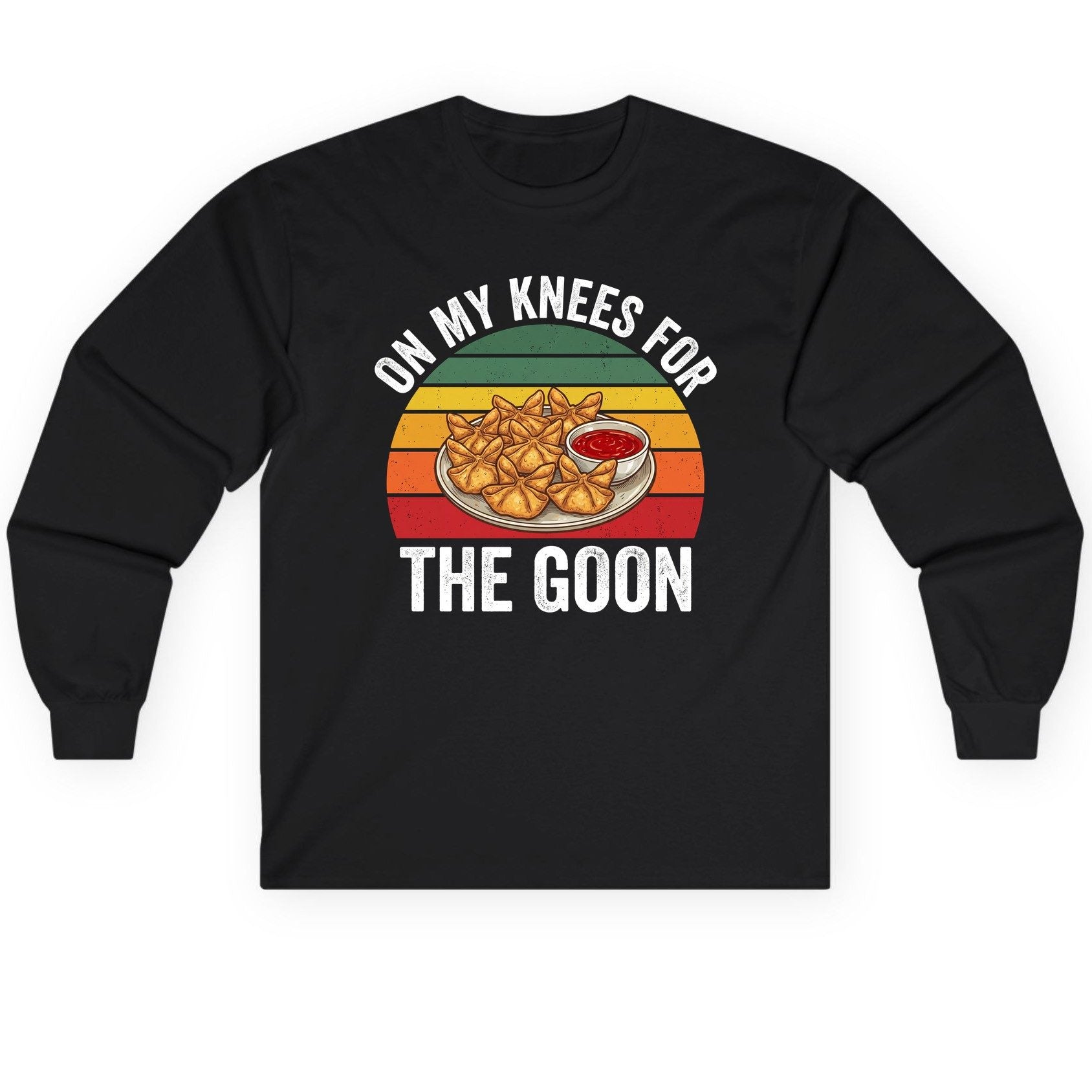 On My Knees for the Goon crab rangoon Long Sleeve Tee Black product mockup