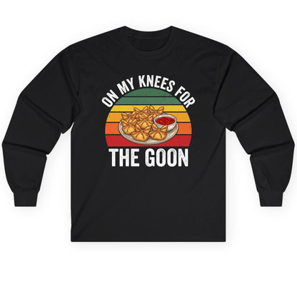 On My Knees for the Goon crab rangoon Long Sleeve Tee Black product mockup