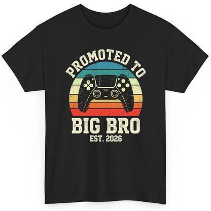 Promoted TO BIG BRO EST 2026 Retro Gaming T-Shirt - product mockup - Black