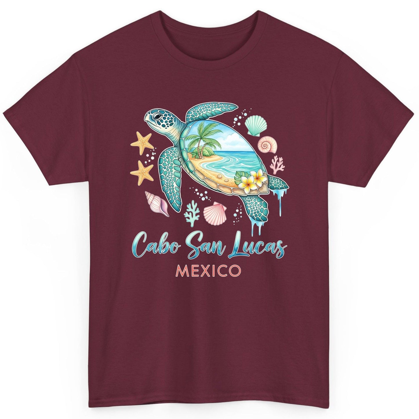Cabo San Lucas Mexico sea turtle T-Shirt Maroon product mockup