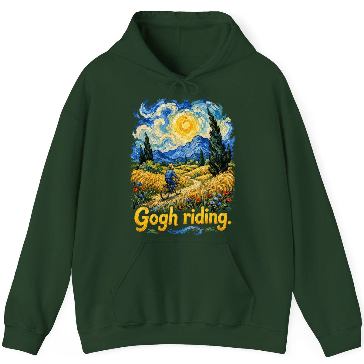Gogh Riding van gogh art parody Hoodie Forest Green product mockup