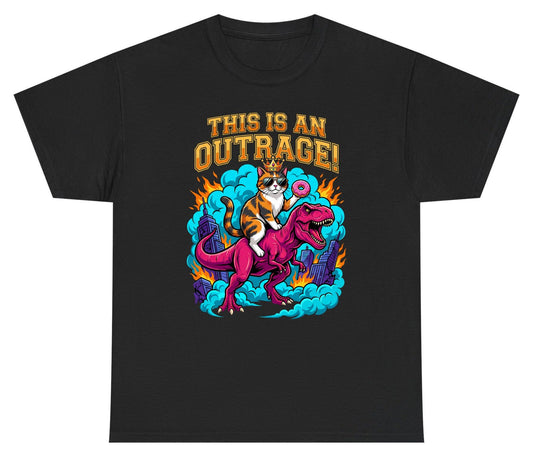 THIS IS AN OUTRAGE! Cat riding a T-Rex Youth T-Shirt Black product mockup