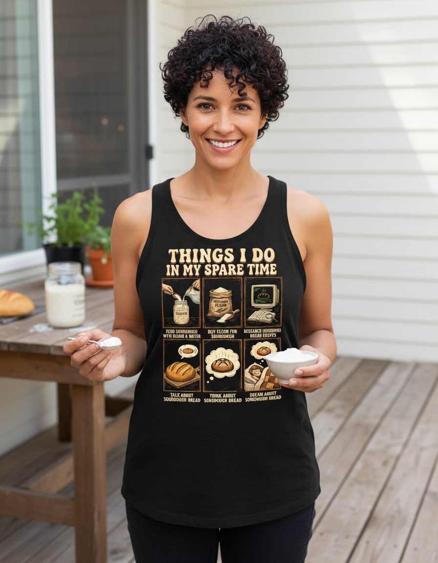 Things I Do in My Spare Time sourdough bread baking Tank Top Black lifestyle mockup