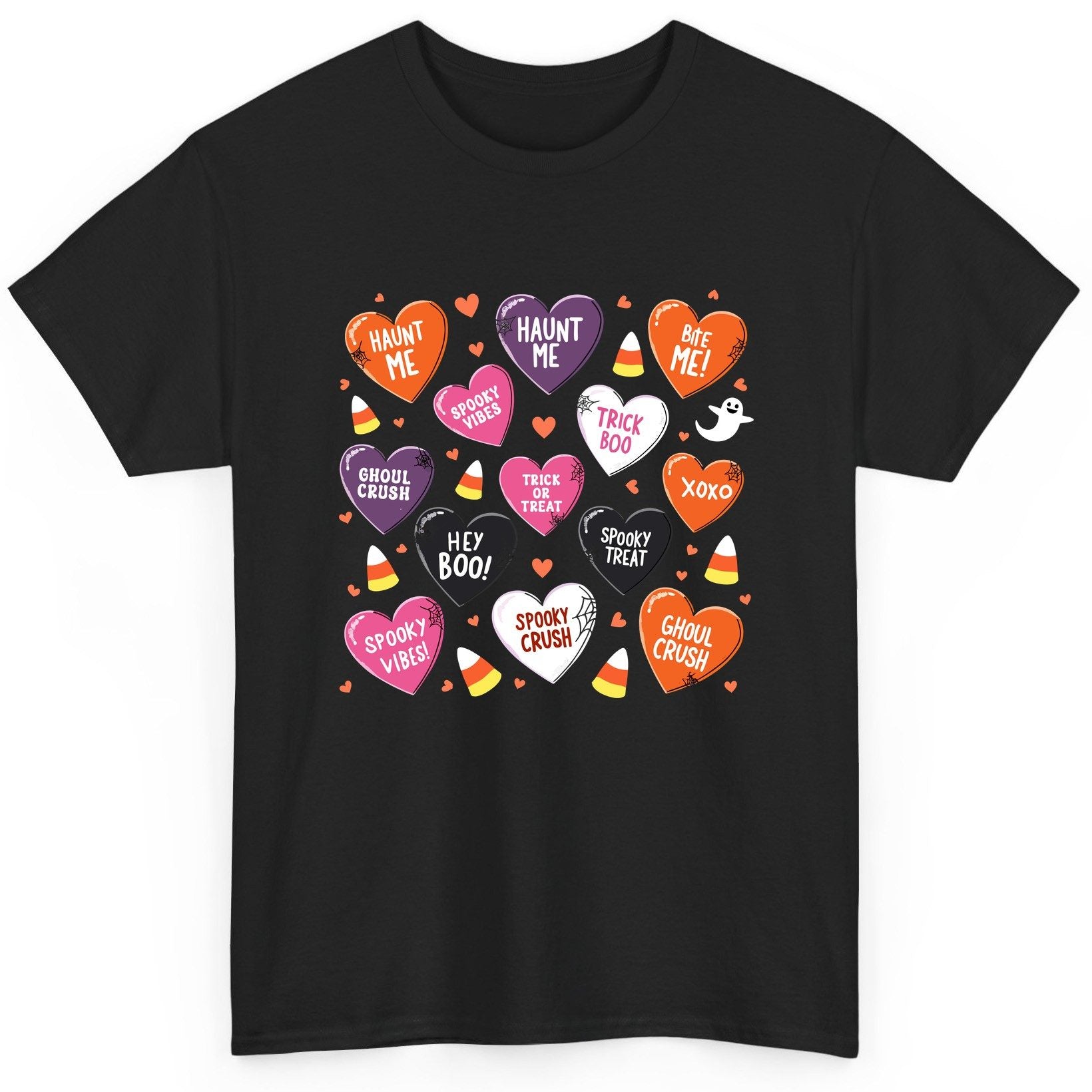 Spooky Halloween Conversation Hearts Halloween conversation hearts T-Shirt Black product mockup