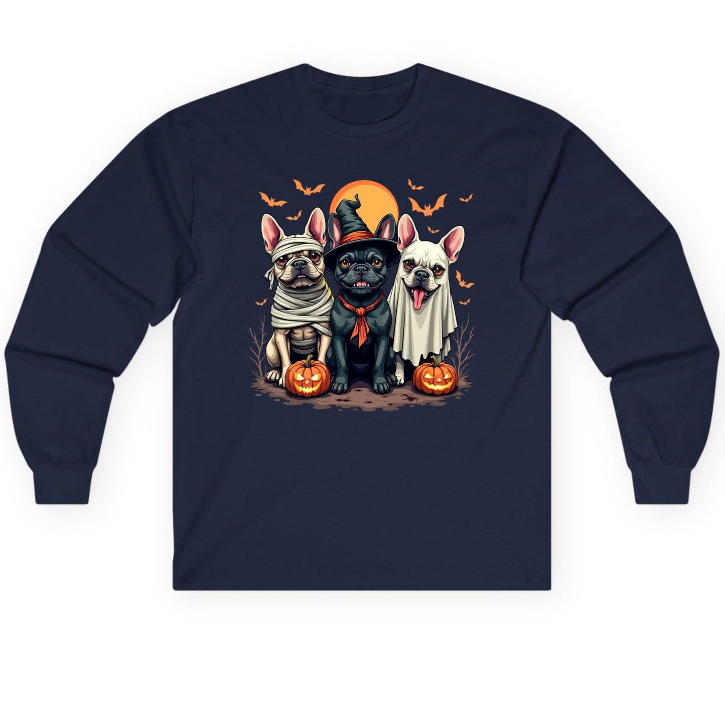 Halloween French Bulldogs Costumes french bulldogs Long Sleeve Tee Navy product mockup