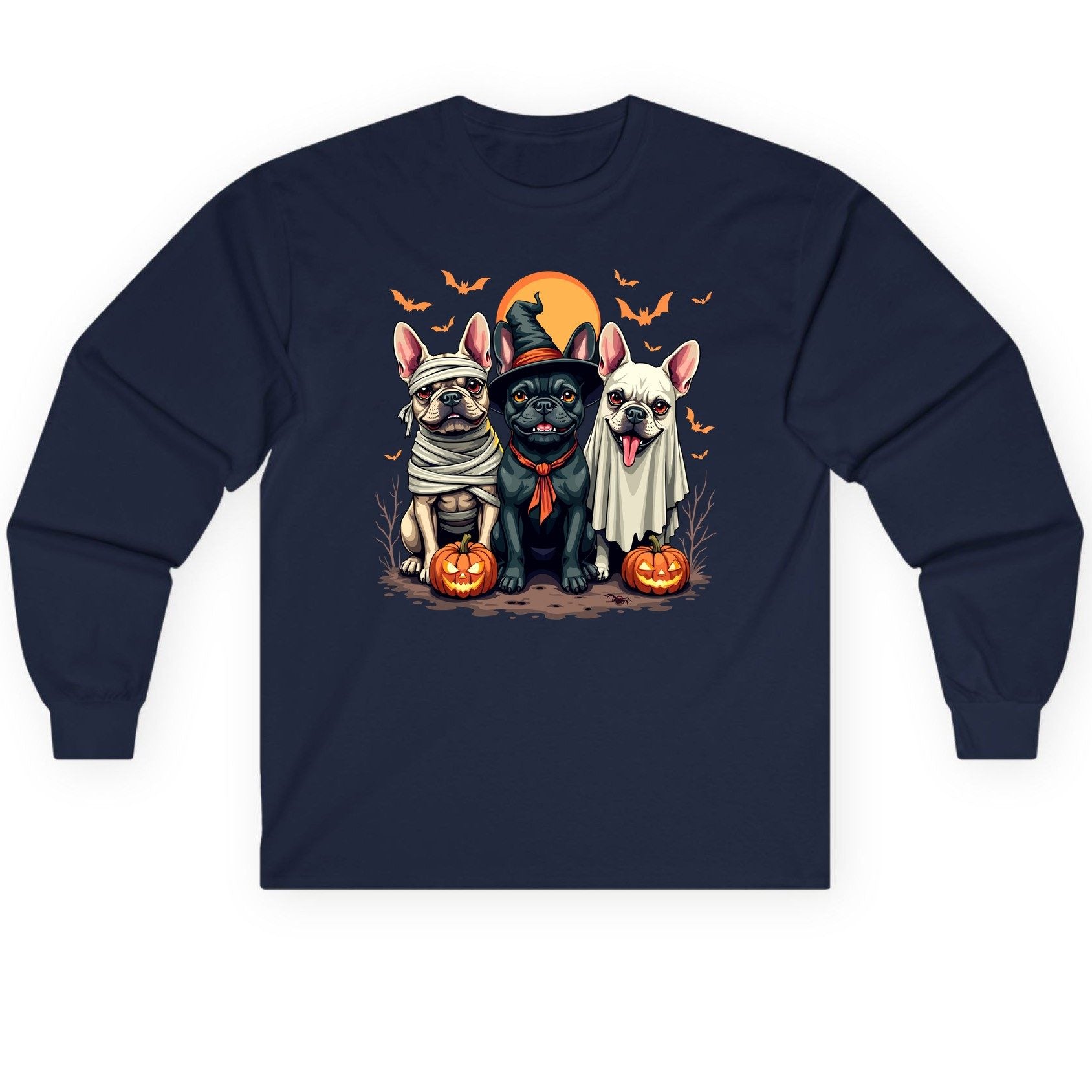 Halloween French Bulldogs Costumes french bulldogs Long Sleeve Tee Navy product mockup