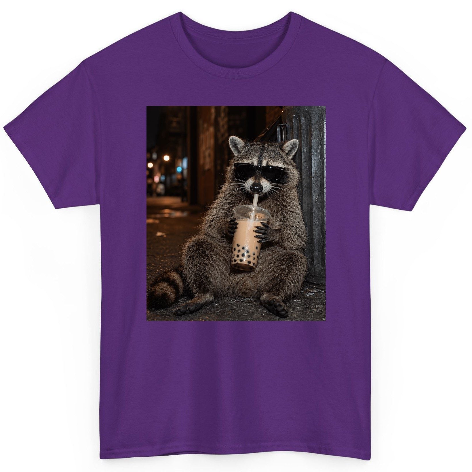 Cool Raccoon Bubble Tea Funny Lovers T-Shirt - product mockup - Purple