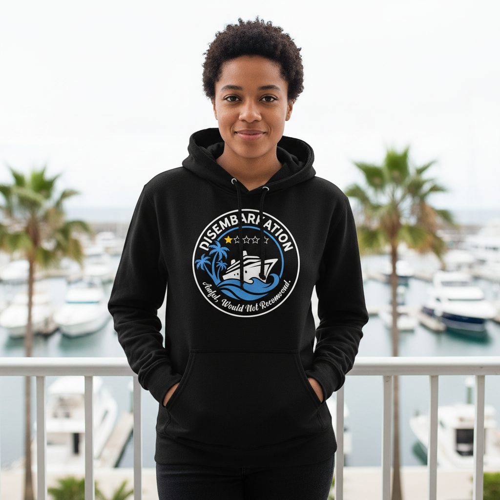 Disembarkation Awful, Would Not Recommend cruising Hoodie Black lifestyle mockup