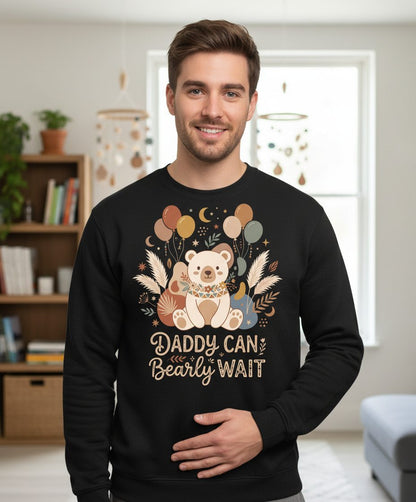 Daddy Can Bearly Wait Baby Shower Sweatshirt - lifestyle model mockup - Black