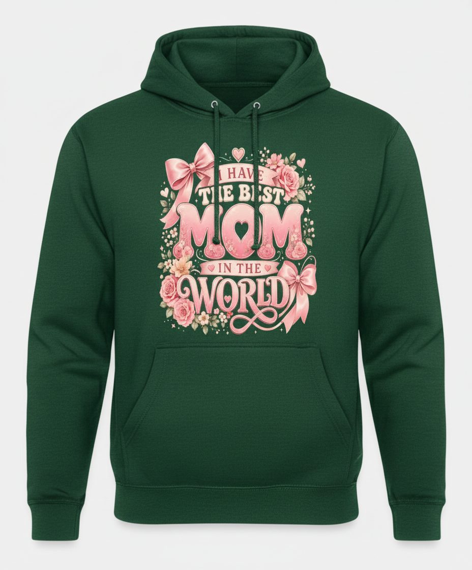 I Have the Best Mom in the World Mother's Day Hoodie - product mockup - Forest Green
