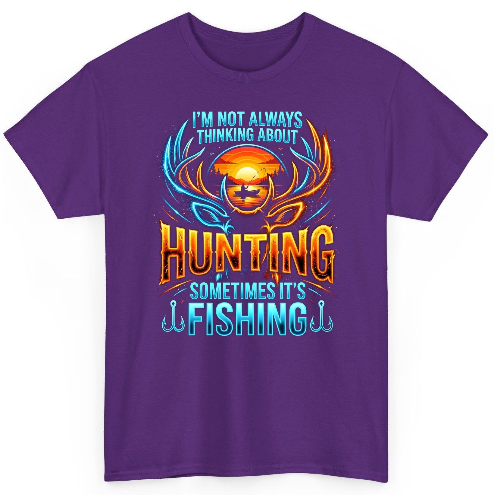 I'm Not Always Thinking About Hunting Sometimes It's Fishing hunting and fishing T-Shirt Purple product mockup