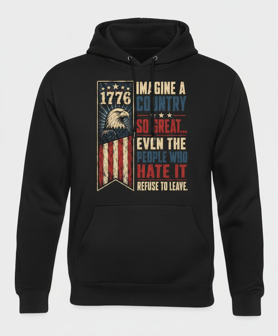 Imagine a Country So Great Patriotic Funny Patriots Hoodie - product mockup - Black