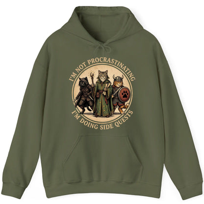 I'm Not Procrastinating I'm Doing Side Quests rpg cats Hoodie Military Green product mockup