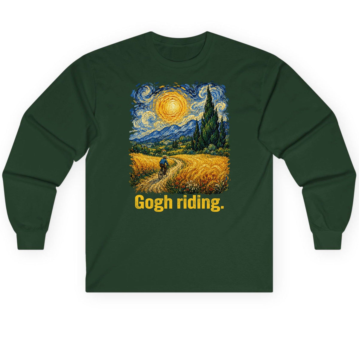Gogh Riding art parody Long Sleeve Tee Forest Green product mockup