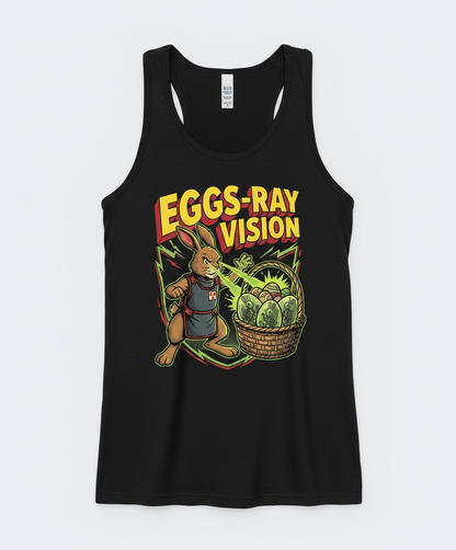 Eggs-Ray Vision Funny Easter Bunny Skeleton Tank Top - Black