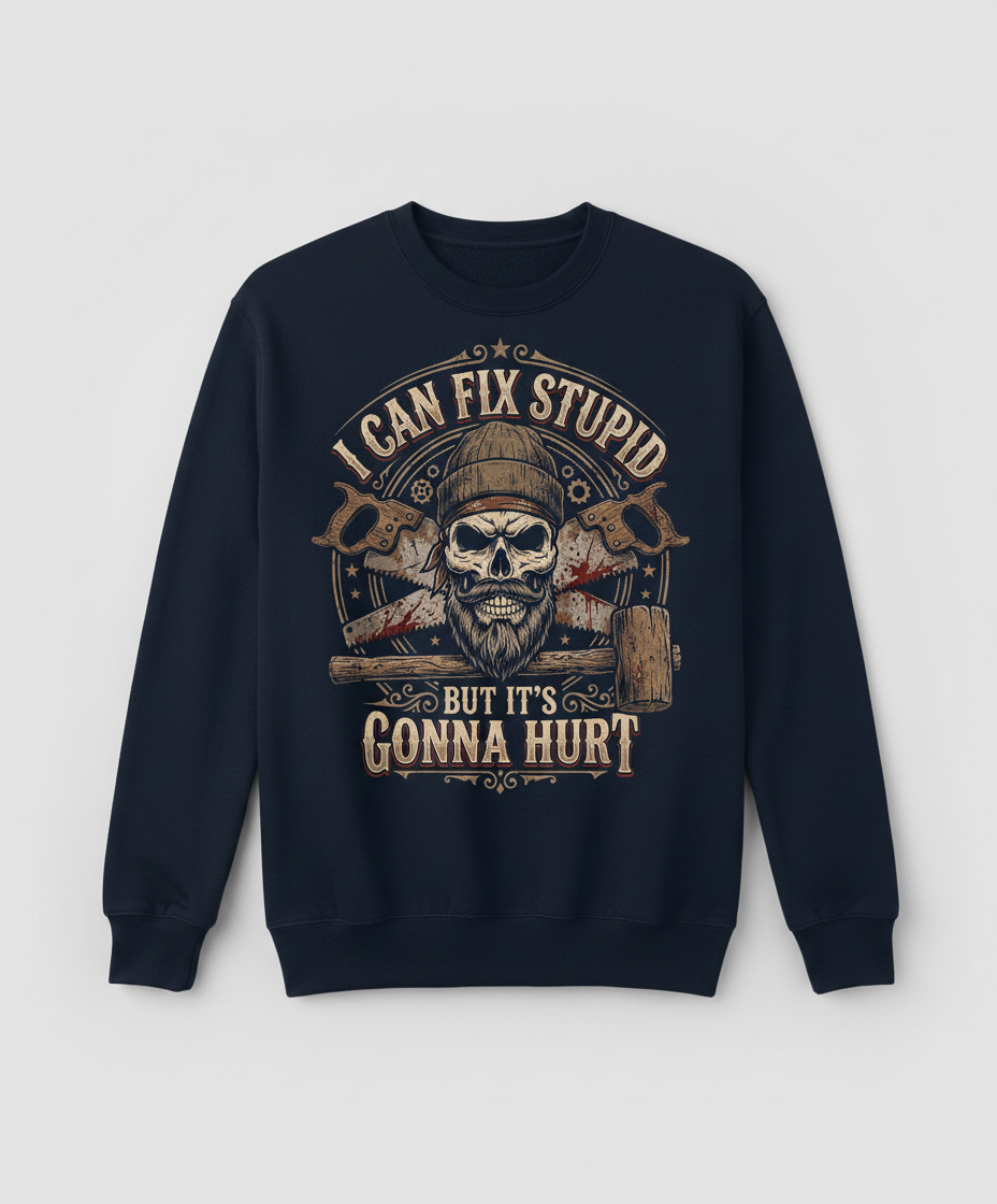 I Can Fix Stupid But It's Gonna Hurt Skull and Saws Sweatshirt - Navy