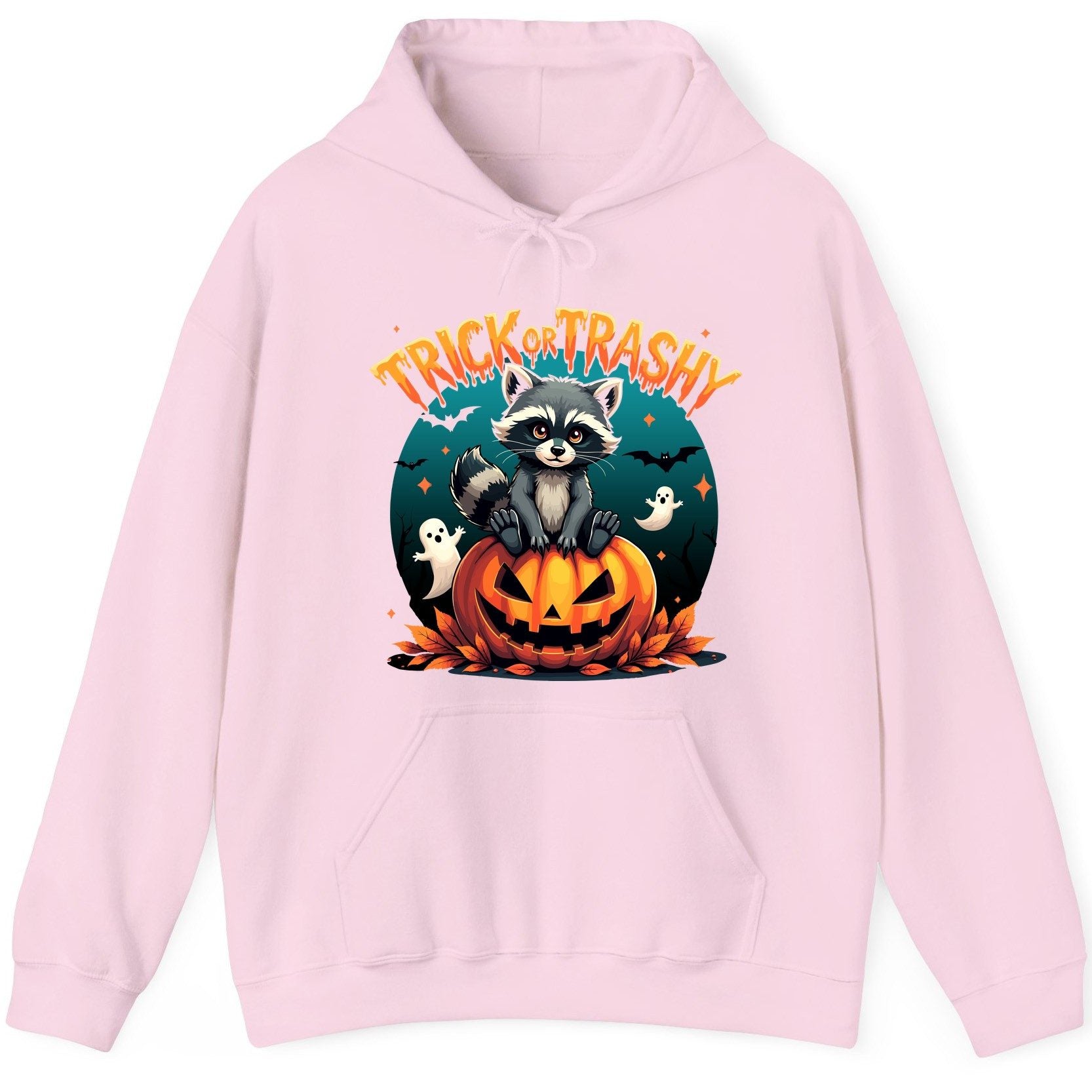 Trick or Trashy Halloween raccoon Hoodie Light Pink product mockup
