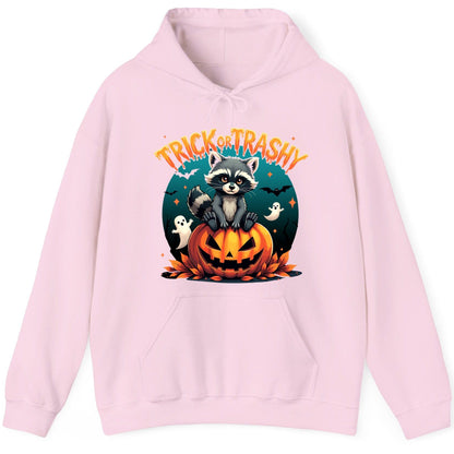 Trick or Trashy Halloween raccoon Hoodie Light Pink product mockup