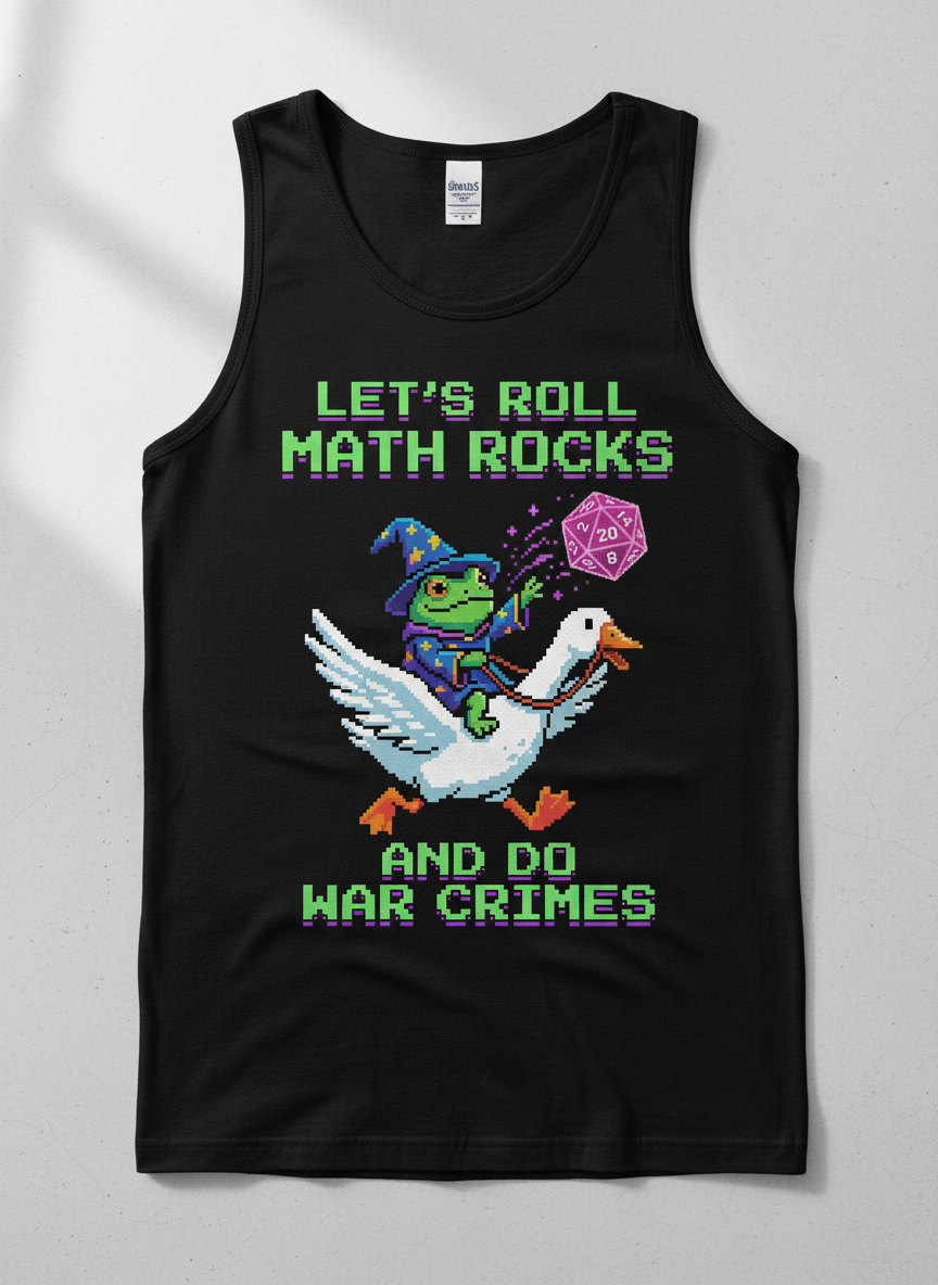 Let's Roll Math Rocks Frog Wizard Pixel Art TTRPG Design Tank Top - Black