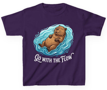 Go WITH THE Flow Funny Capybara Youth T-Shirt - product mockup - Purple