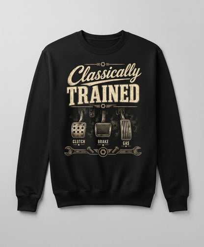 Classically Trained Retro Manual Transmission Sweatshirt - product mockup - Black