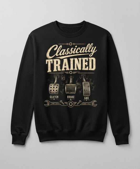 Classically Trained Retro Manual Transmission Sweatshirt - product mockup - Black
