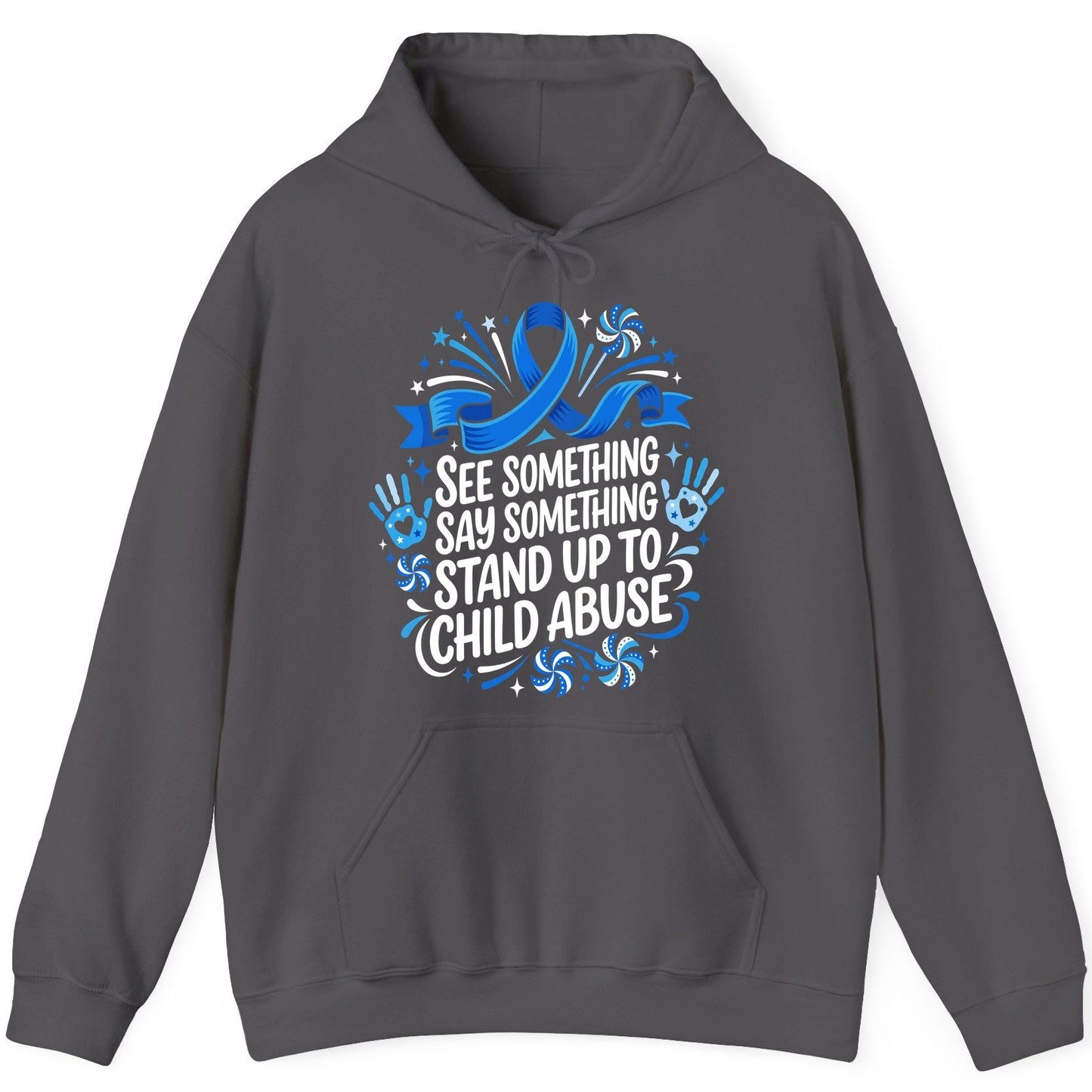See Something Say Something Stand Up to Child Abuse Prevention Hoodie - product mockup - Charcoal