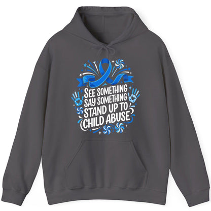 See Something Say Something Stand Up to Child Abuse Prevention Hoodie - product mockup - Charcoal