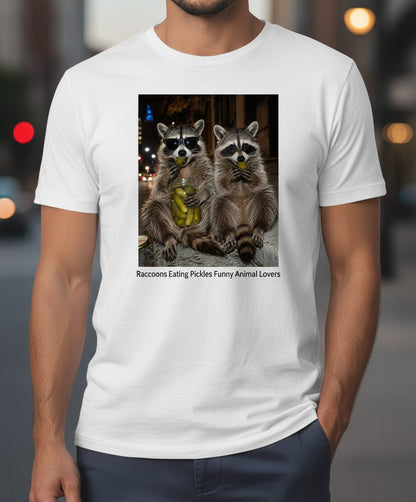 Raccoons Eating Pickles Funny Animal Lovers T-Shirt - lifestyle model mockup - White