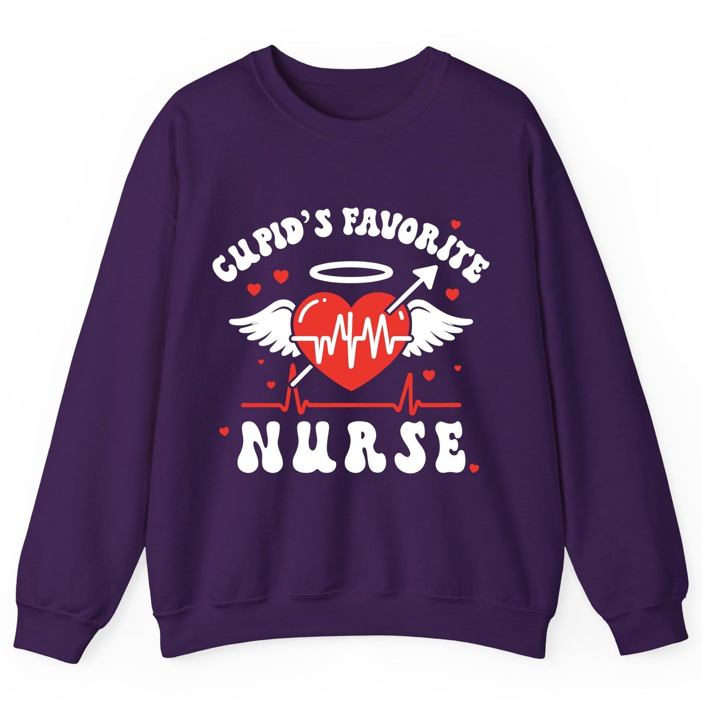 Cupid's Favorite Nurse nursing Sweatshirt Purple product mockup