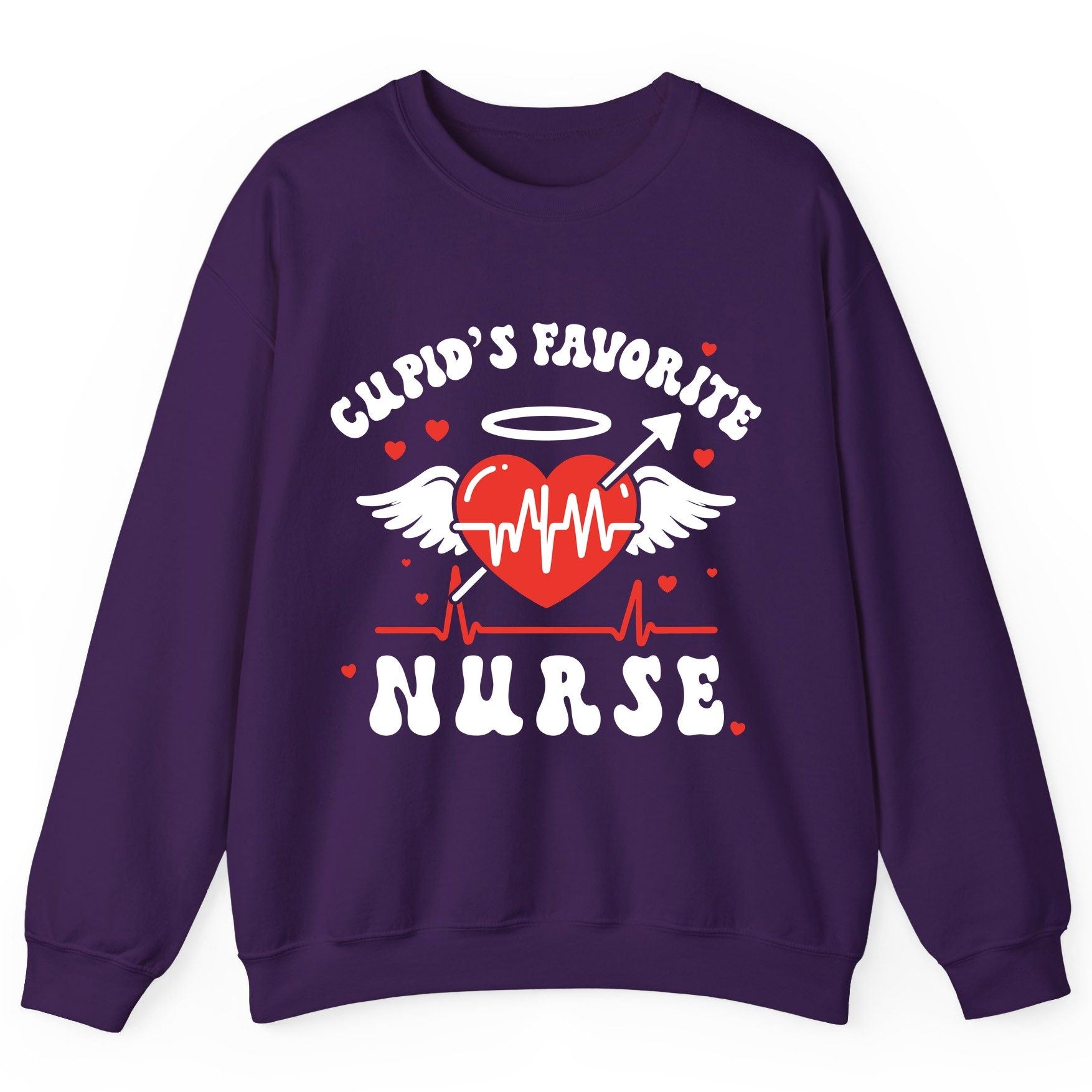 Cupid's Favorite Nurse nursing Sweatshirt Purple product mockup