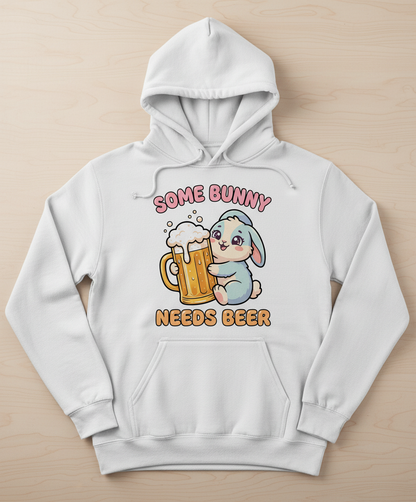 Some Bunny Needs Beer Funny Rabbit Hoodie - White